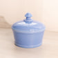 Circular Blue Delphite Glass Lidded Dish