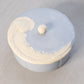 Circular Light Blue Ceramic Lidded Dish with Feather Design on Top