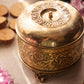 Circular Medium Ornate Brass Lidded Box with Planter Details