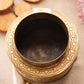Circular Medium Ornate Brass Lidded Box with Planter Details