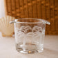 Vintage Clear Glass Etched Palm Tree Handled Ice Bucket