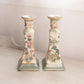 Cream, Pink, Green Floral Ceramic Candlesticks (Set of 2)