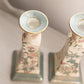Cream, Pink, Green Floral Ceramic Candlesticks (Set of 2)