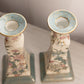 Cream, Pink, Green Floral Ceramic Candlesticks (Set of 2)
