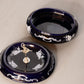 Dark Blue & White Lidded Ceramic Dish with Ballerina Finial