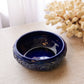 Vintage Dark Blue Ceramic Floral Pottery Shallow Bowl
