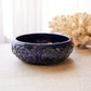 Vintage Dark Blue Ceramic Floral Pottery Shallow Bowl