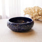 Vintage Dark Blue Ceramic Floral Pottery Shallow Bowl