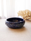 Vintage Dark Blue Ceramic Floral Pottery Shallow Bowl
