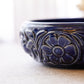 Vintage Dark Blue Ceramic Floral Pottery Shallow Bowl