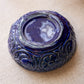 Vintage Dark Blue Ceramic Floral Pottery Shallow Bowl