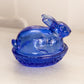 Vintage LE Smith Small Dark Blue Glass Bunny Rabbit Lidded Dish