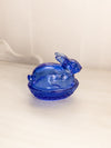 Vintage LE Smith Small Dark Blue Glass Bunny Rabbit Lidded Dish