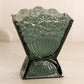 Dark Green Wilkerson Glass Daisy & Button Small Fan Vase