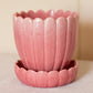 Vintage Dark Pink Haeger Scalloped Ceramic Planter