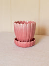 Vintage Dark Pink Haeger Scalloped Ceramic Planter