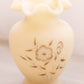 Fenton Cream Satin Glass Vase with Hand Painted Flowers & Ruffle Edge