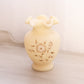 Fenton Cream Satin Glass Vase with Hand Painted Flowers & Ruffle Edge