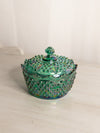Fenton Dark Green Iridescent Glass Hobnail Lidded Dish