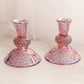 Fenton Dark Pink Iridescent Glass Daisy & Button Candlesticks (Set of 2)