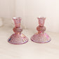 Fenton Dark Pink Iridescent Glass Daisy & Button Candlesticks (Set of 2)