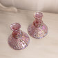 Fenton Dark Pink Iridescent Glass Daisy & Button Candlesticks (Set of 2)