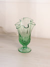 Fenton Green Glass Floral Lily of The Valley Footed Swung Vase