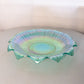 Vintage Green Stretch Glass Shallow Fenton Flower Bowl