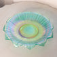Vintage Green Stretch Glass Shallow Fenton Flower Bowl