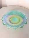 Vintage Green Stretch Glass Shallow Fenton Flower Bowl