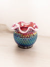 Fenton Iridescent Plum Opalescent Glass Hobnail Ruffle Edge Vase Bowl