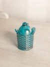 Fenton Small Teal Blue Iridescent Lidded Chic on Basked Lidded Jar