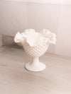 Fenton White Milk Glass Hobnail Compote Candleholder with Ruffle Edge