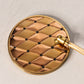 Gold Tone Metal Handheld Mirror with Diamond Designs