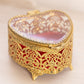 Gold Tone Metal Heart Shaped Casket Jewelry Box with Red Felt
