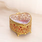 Gold Tone Metal Heart Shaped Casket Jewelry Box with Red Felt