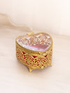 Gold Tone Metal Heart Shaped Casket Jewelry Box with Red Felt