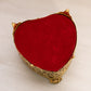 Gold Tone Metal Heart Shaped Casket Jewelry Box with Red Felt