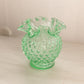 Vintage Small Light Green Glass Ruffled Hobnail Vase