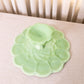 Large Green Milk Glass Scalloped Cake Stand