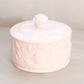Vintage Jeannette Glass Shell Pink Milk Glass Floral Lidded Jar