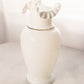 Large Antique White Opaline Glass Ruffled Vase
