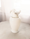Large Antique White Opaline Glass Ruffled Vase