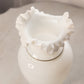 Large Antique White Opaline Glass Ruffled Vase