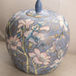 Large Blue Ceramic Lidded Ginger Jar with Floral Designs
