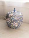 Large Blue Ceramic Lidded Ginger Jar with Floral Designs