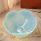 Large Blue Opalescent Textured Glass 5-Petal Scalloped Bowl