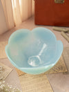 Large Blue Opalescent Textured Glass 5-Petal Scalloped Bowl