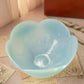 Large Blue Opalescent Textured Glass 5-Petal Scalloped Bowl