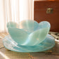 Large Blue Opalescent Textured Glass 5-Petal Scalloped Bowl